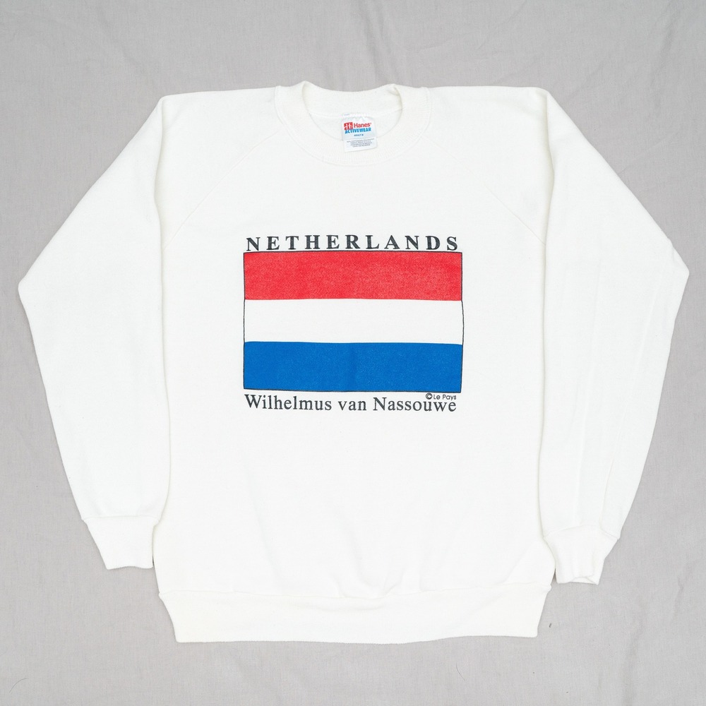 Vintage 90s y2k Netherlands Flag Wilhelmus van Nassouwe White Sweatshirt Adult M
